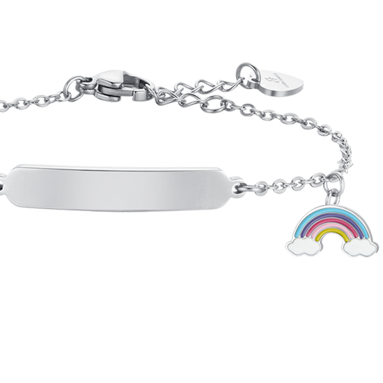 BRACCIALE BAMBINA IN ACCIAIO CON ARCOBALENO E PIASTRA Luca Barra