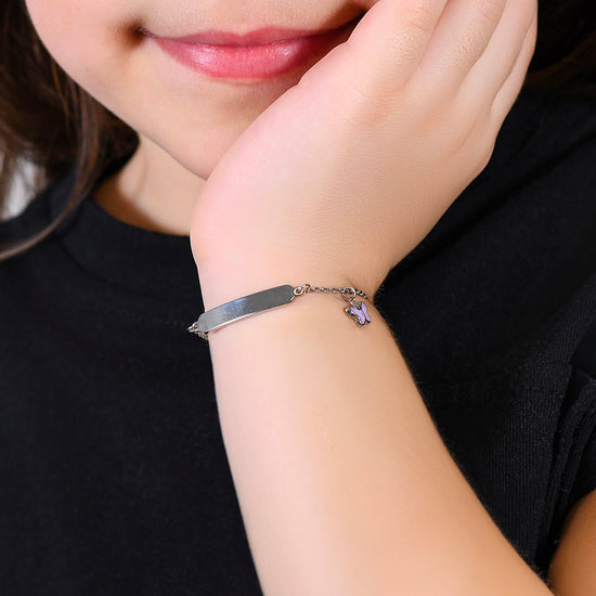 BRACCIALE BAMBINA IN ACCIAIO SMALTO VIOLA E PIASTRA Luca Barra