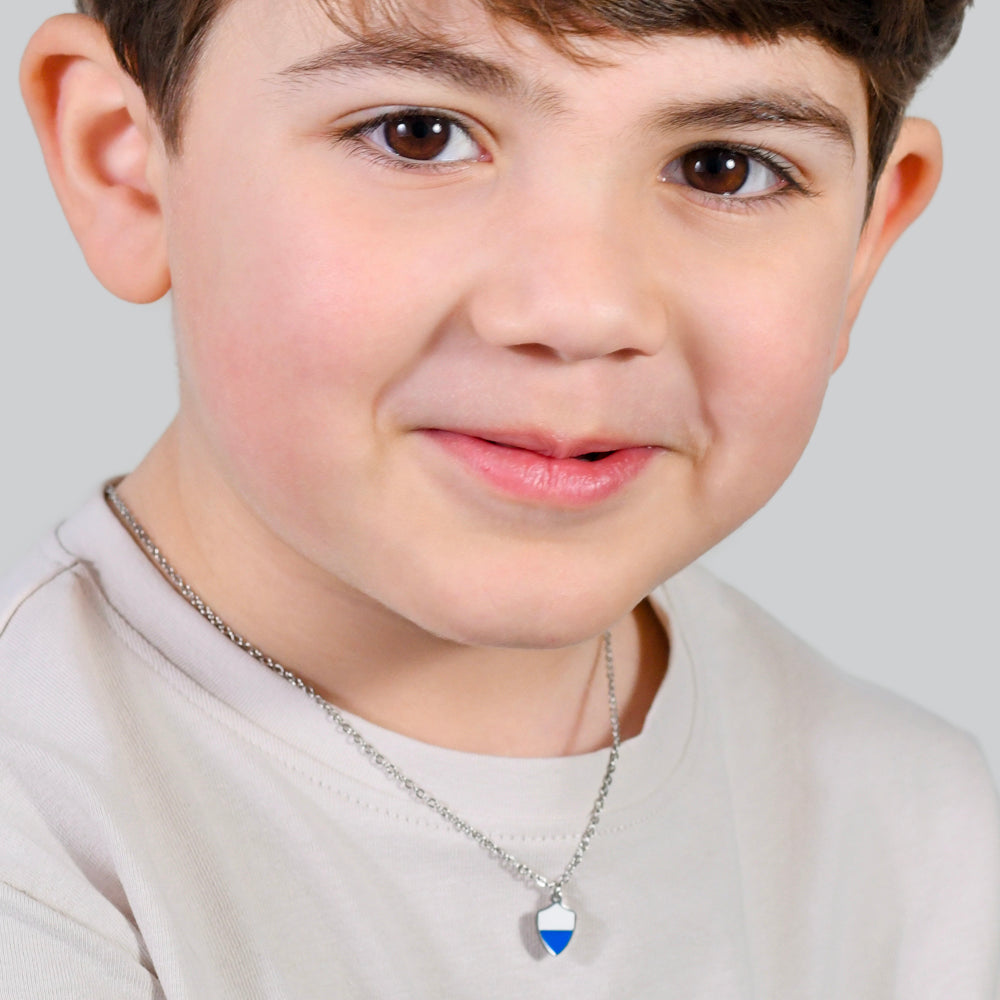 KINDERHALSKETTE AUS STAHL MIT WEISSER UND BLAUER EMAILLE