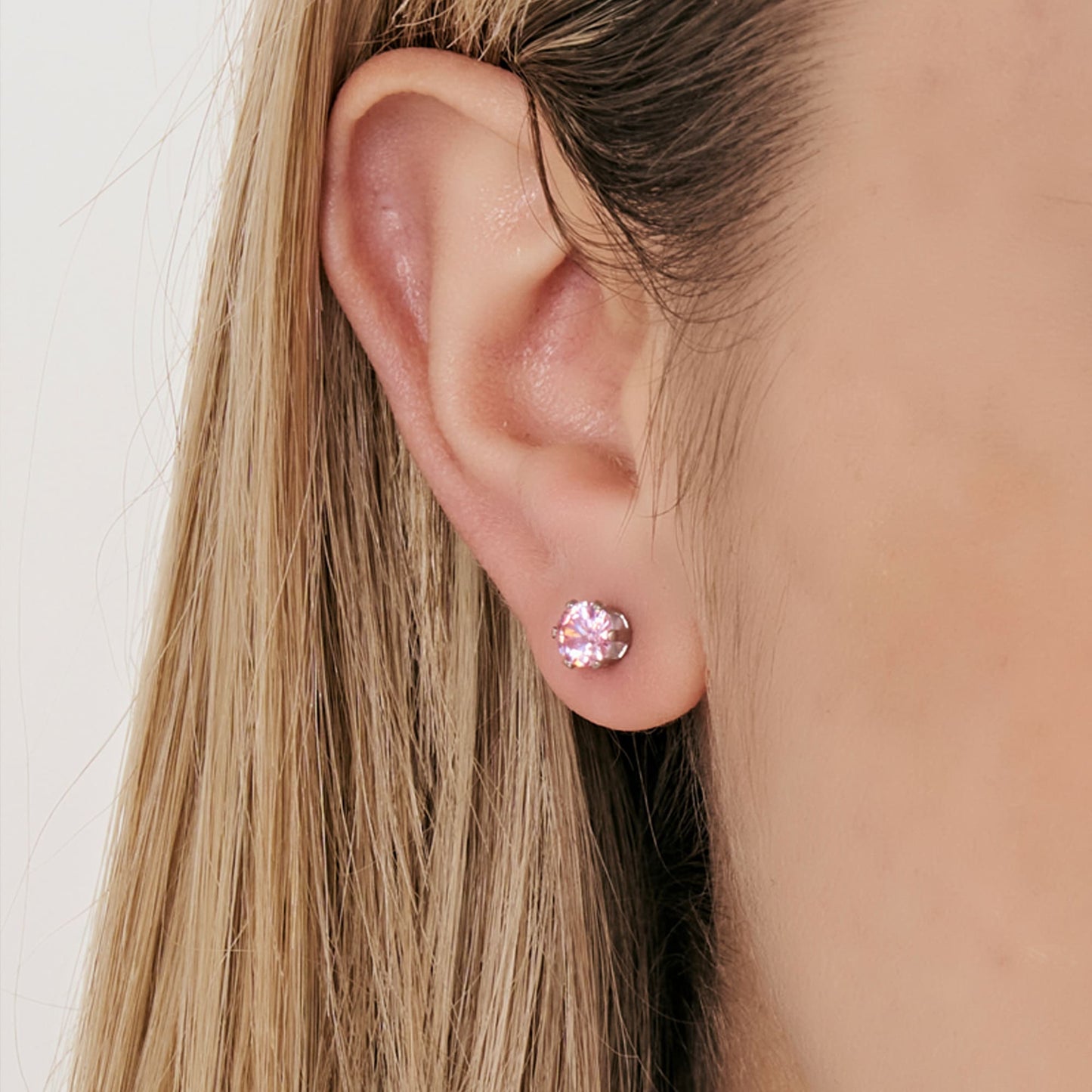 MONO-POINT LIGHT OHRRING AUS STAHL MIT ROSA KRISTALL