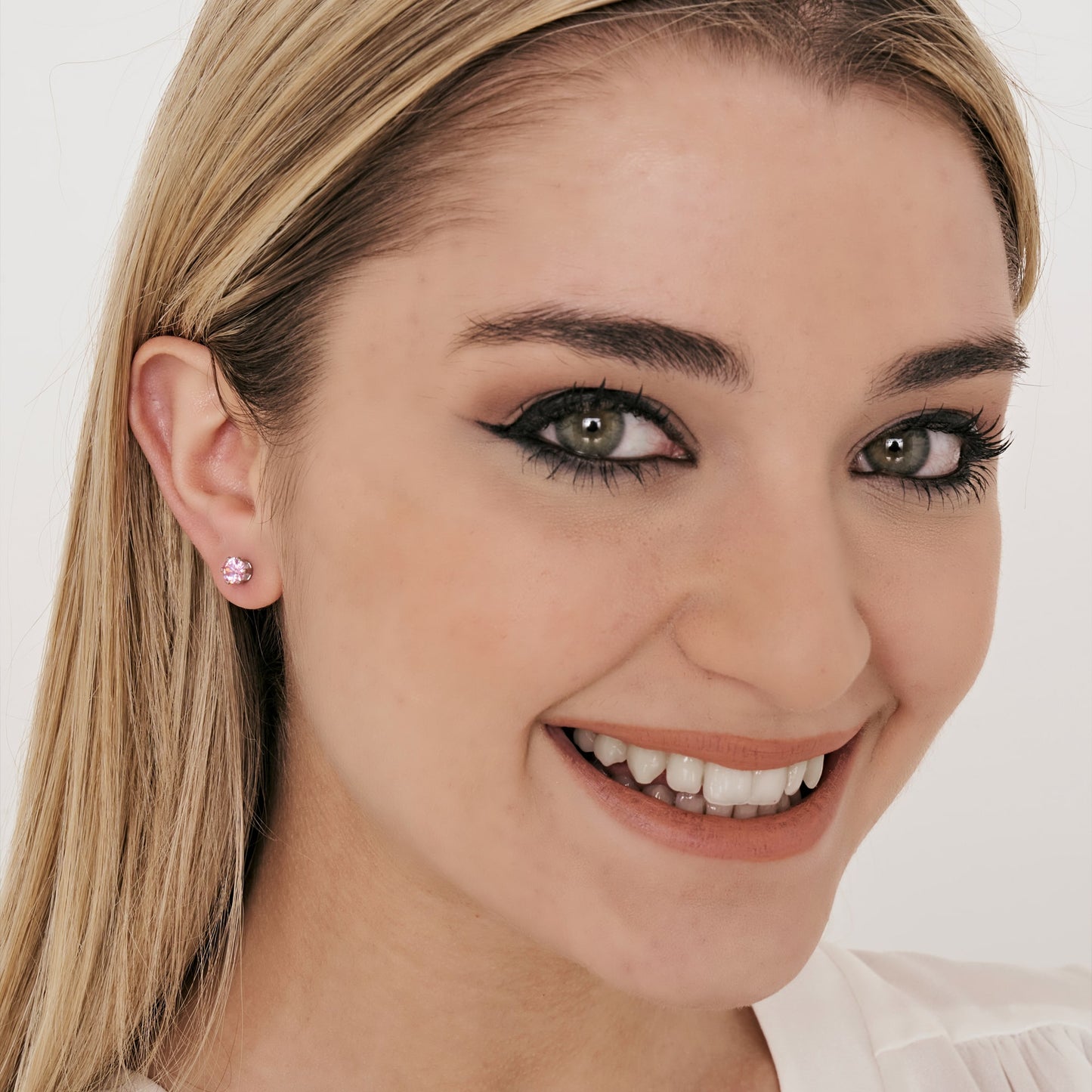 MONO-POINT LIGHT OHRRING AUS STAHL MIT ROSA KRISTALL