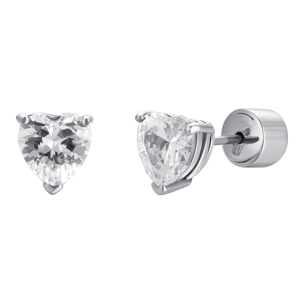 DAMEN-OHRRINGE AUS STAHL MIT WEISSEN HERZFÖRMIGEN KRISTALLEN