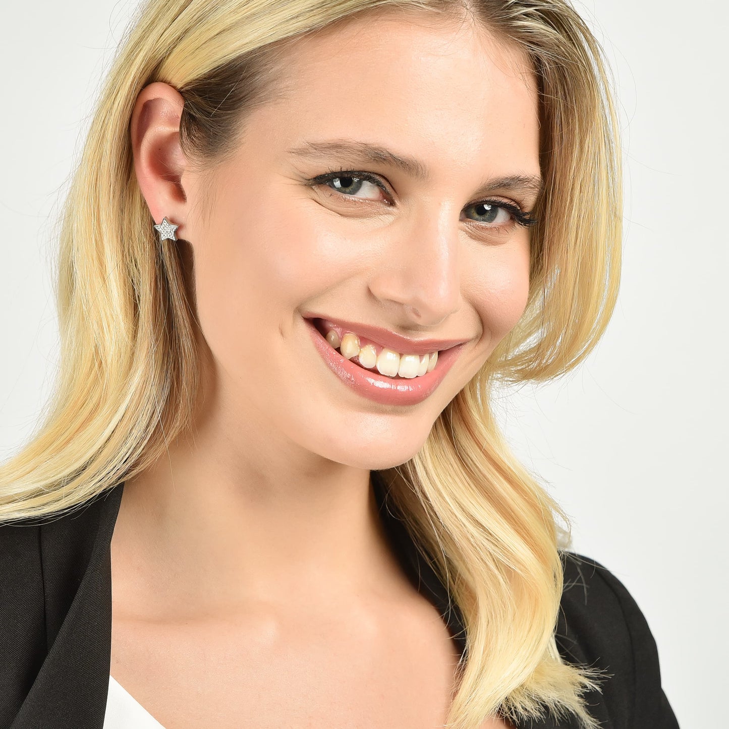 DAMEN STAHL STERN OHRRINGE MIT WEISSEN KRISTALLEN