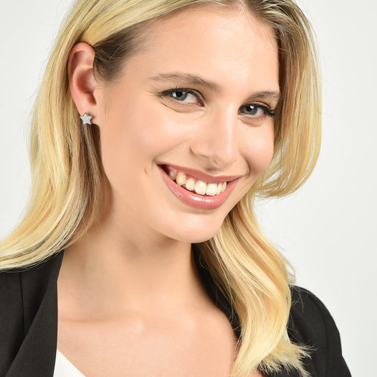 DAMEN STAHL STERN OHRRINGE MIT WEISSEN KRISTALLEN