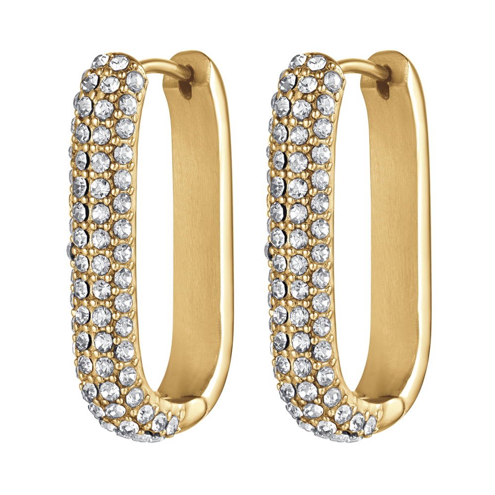 DAMEN IP GOLD STAHL OHRRINGE MIT WEISSEN KRISTALLEN