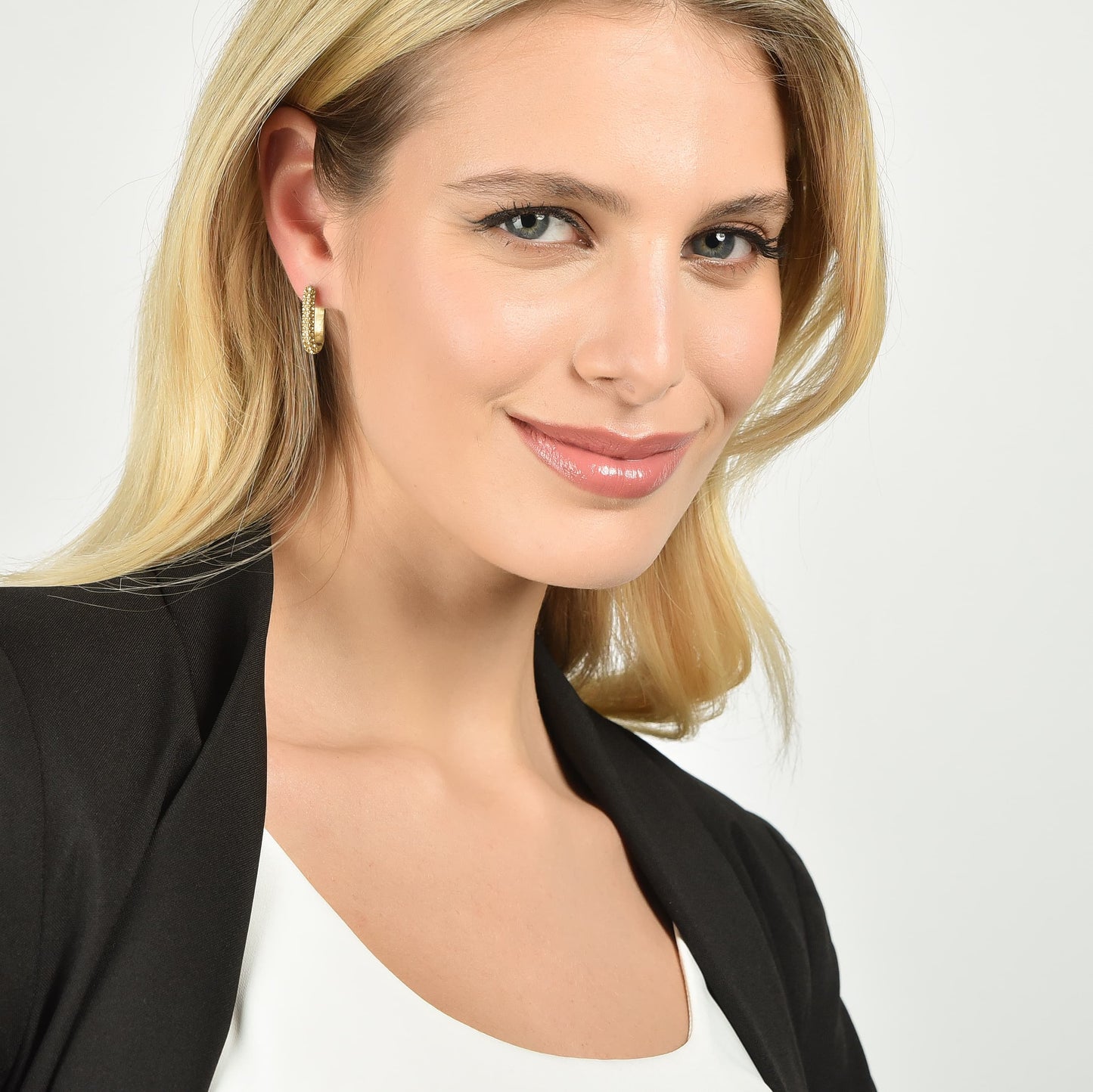 DAMEN IP GOLD STAHL OHRRINGE MIT WEISSEN KRISTALLEN