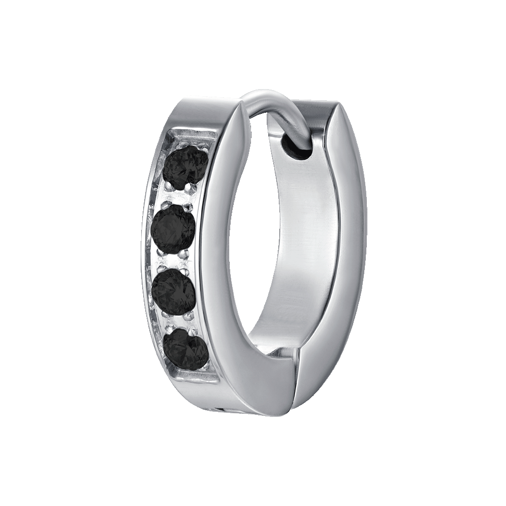 MONOSTAHL-OHRRING FÜR HERREN MIT SCHWARZEN KRISTALLEN