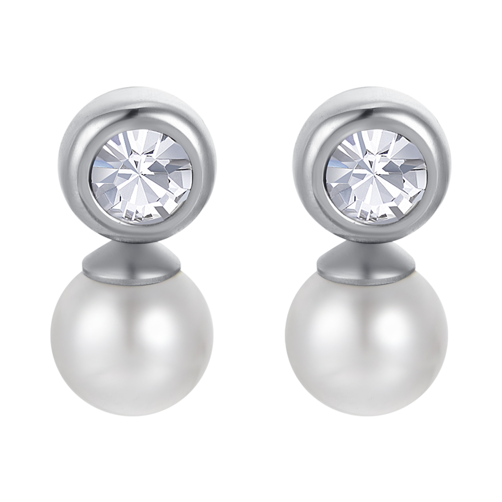 DAMEN STAHL OHRRINGE MIT PERLEN MIT WEISSEN KRISTALLEN