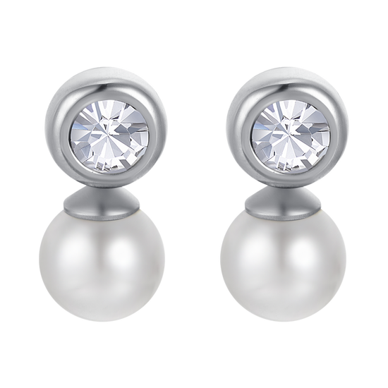 DAMEN STAHL OHRRINGE MIT PERLEN MIT WEISSEN KRISTALLEN