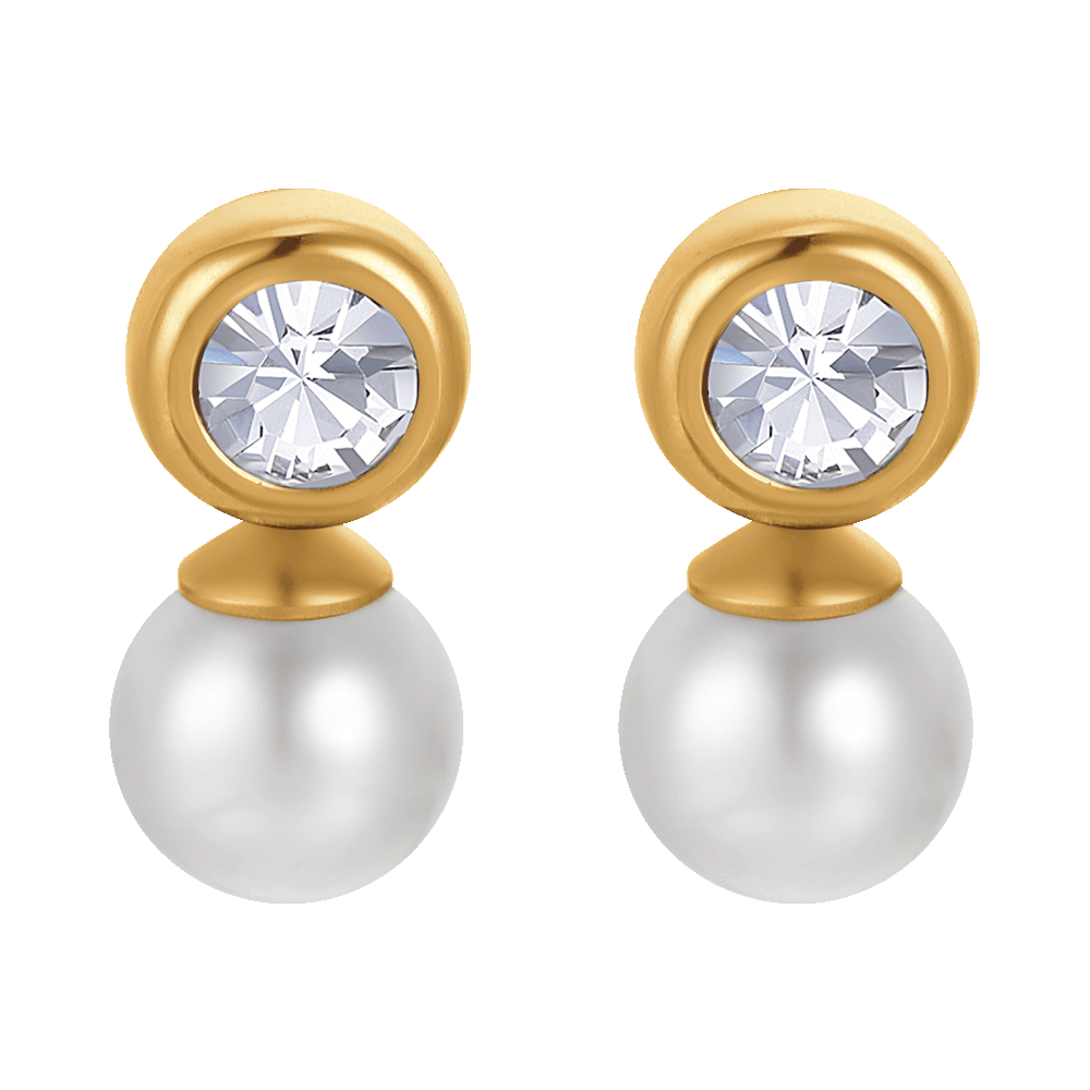 DAMEN IP GOLD STAHL OHRRINGE MIT PERLEN MIT WEISSEN KRISTALLEN