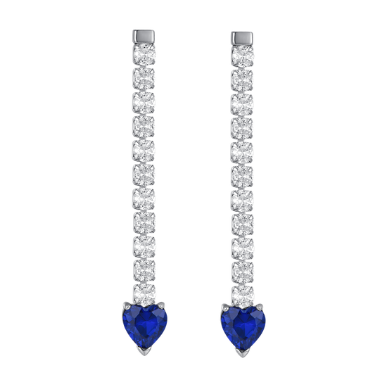 DAMEN TENNISOHRRINGE AUS STAHL MIT WEISSEN KRISTALLEN UND BLAUEN KRISTALLHERZEN