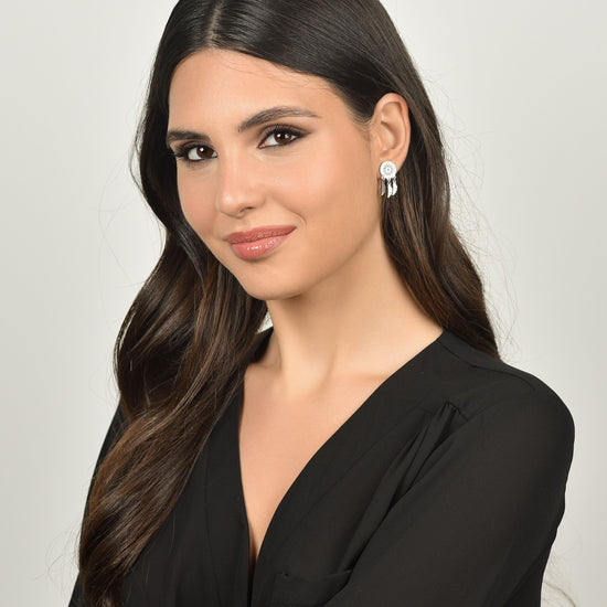 FRAUEN STAHL TRAUMFÄNGER OHRRINGE MIT WEISSEN KRISTALLEN