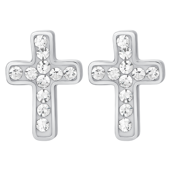 ORECCHINI DONNA IN ACCIAIO CROCE E CRISTALLI