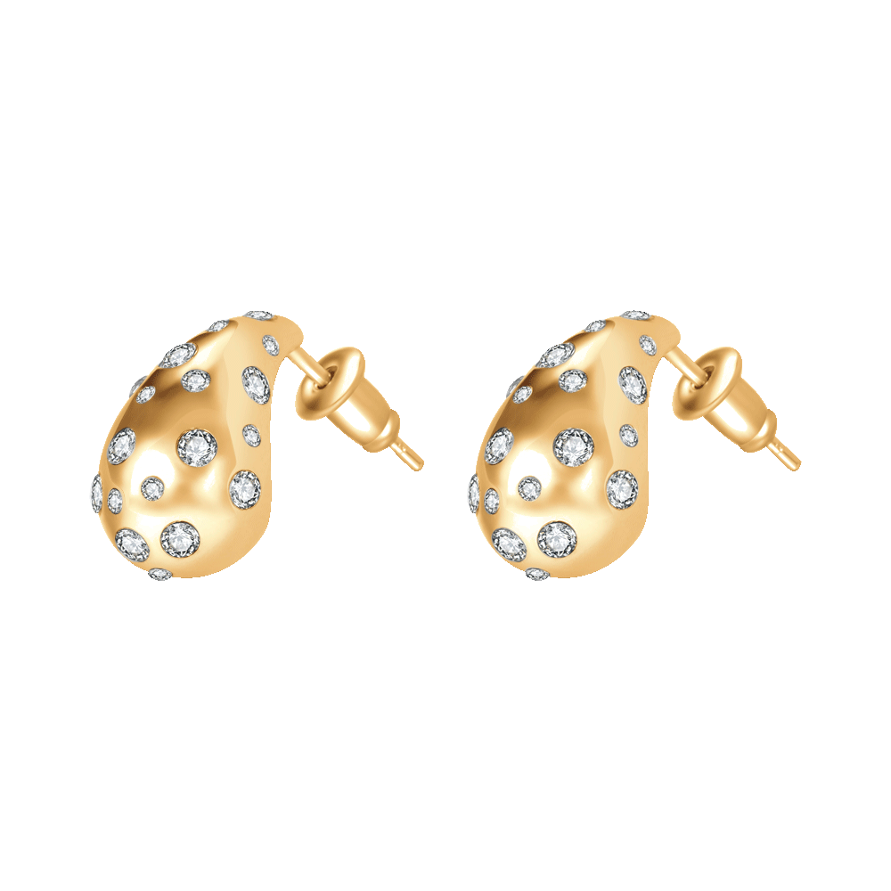 ORECCHINI DONNA GOCCIA IN ACCIAIO  E IP GOLD CON CRISTALLI BIANCHI