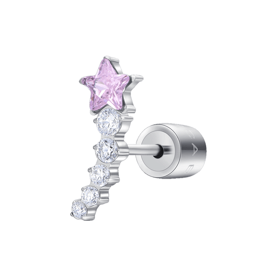 MONO ORECCHINO DONNA IN ACCIAIO STELLA ROSA E CRISTALLI BIANCHI