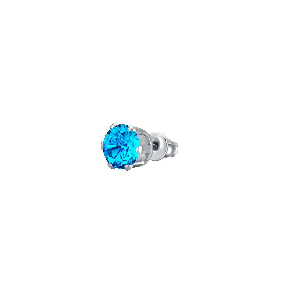MONO ORECCHINO DONNA IN ACCIAIO CON ZIRCONE ACQUAMARINA