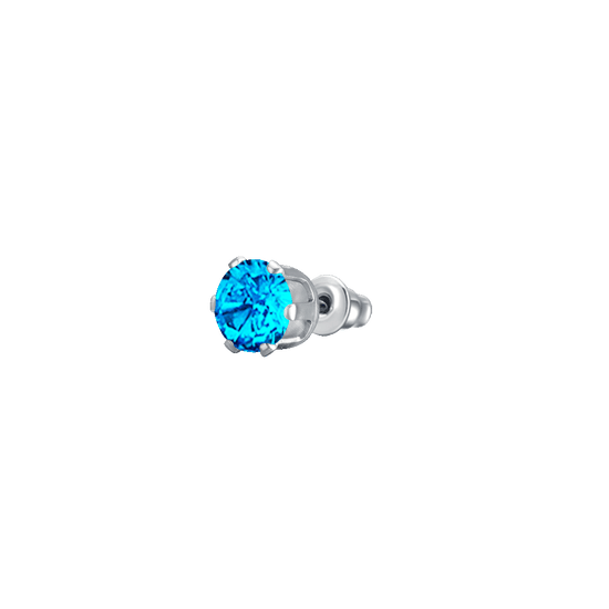 MONO ORECCHINO DONNA IN ACCIAIO CON ZIRCONE ACQUAMARINA