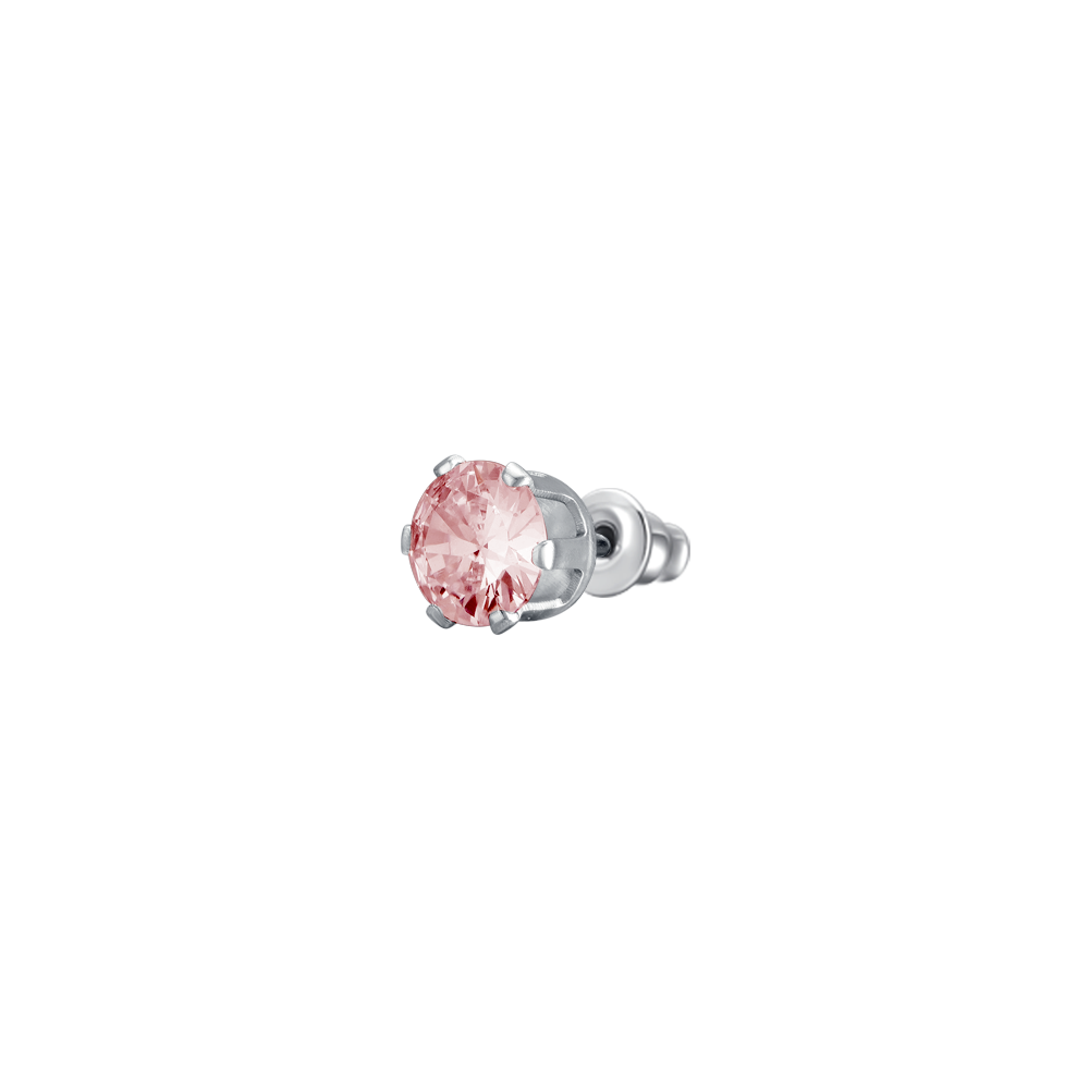 MONO ORECCHINO DONNA IN ACCIAIO CON ZIRCONE ROSA