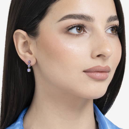 MONO ORECCHINI DONNA IN ACCIAIO CON ZIRCONI VIOLA