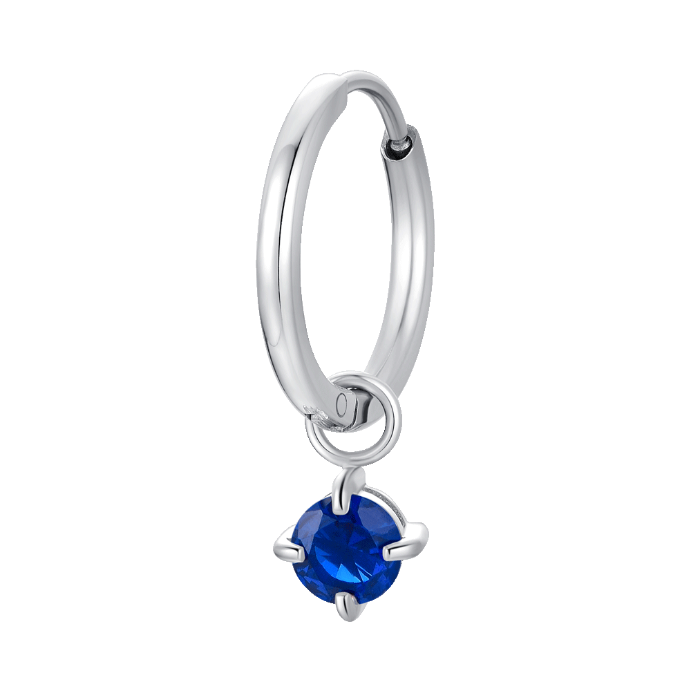 MONO ORECCHINI DONNA IN ACCIAIO CERCHIO CON ZIRCONE BLU
