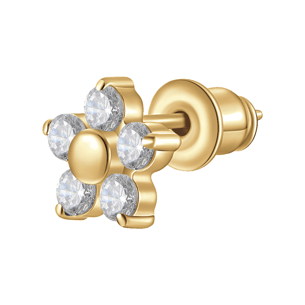 MONO ORECCHINO DONNA IN ACCIAIO CON FIORE E PETALI ZIRCONE BIANCO COLORE ORO