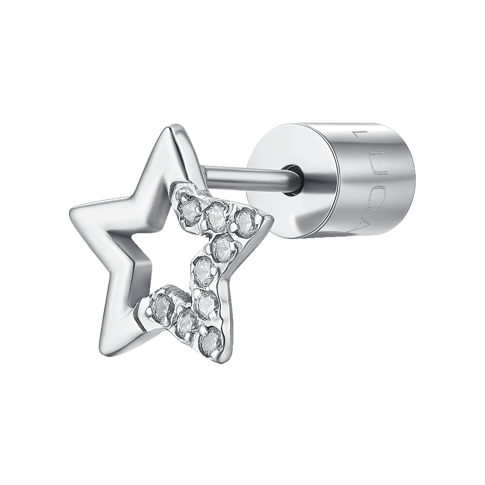 MONO ORECCHINO DONNA IN ACCIAIO CON STELLA CON PUNTI LUCE ZIRCONE BIANCO