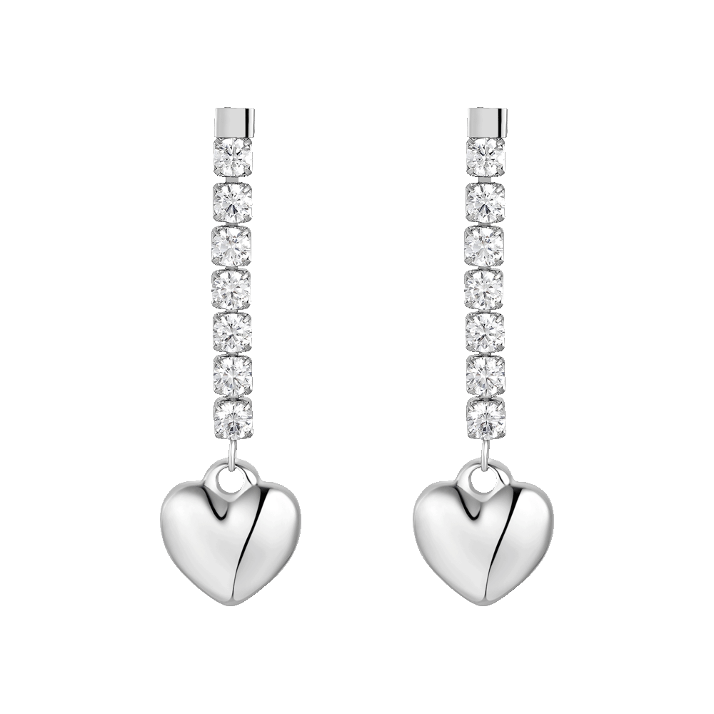 ORECCHINI DONNA IN ACCIAIO CON CUORE E ZIRCONI BIANCHI