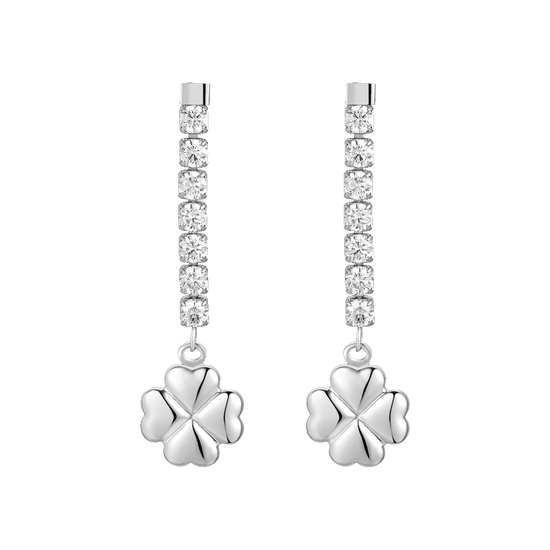 ORECCHINI DONNA IN ACCIAIO CON QUADRIFOGLIO E ZIRCONI BIANCHI