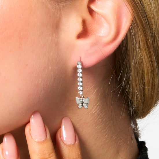 ORECCHINI DONNA IN ACCIAIO CON FARFALLA E ZIRCONI BIANCHI