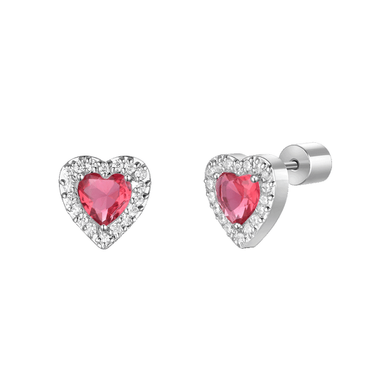 ORECCHINI DONNA IN ACCIAIO CON CUORI CON ZIRCONI ROSSI E BIANCHI