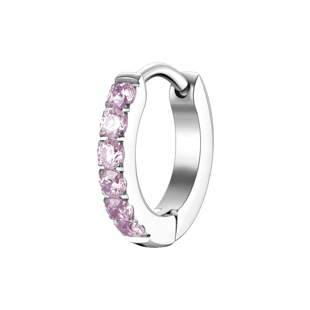 MONO ORECCHINO DONNA IN ACCIAIO CON ZIRCONI ROSA