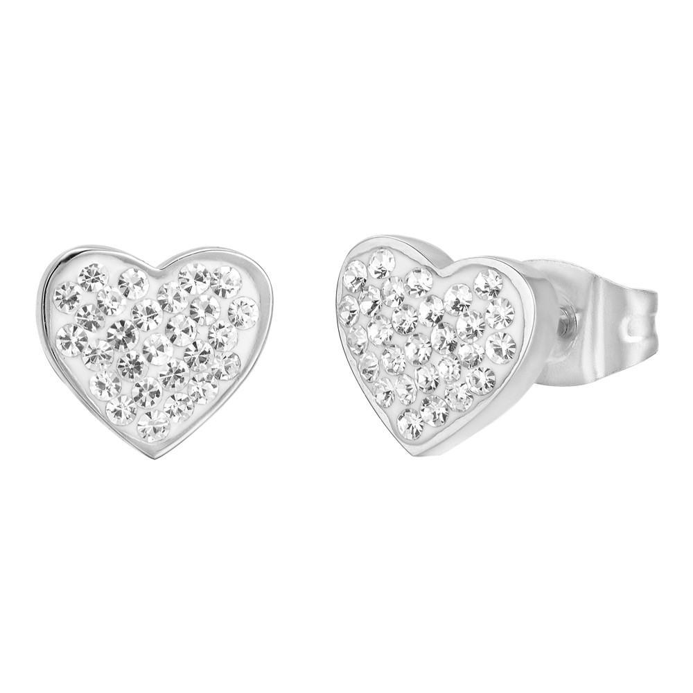 DAMEN-OHRRINGE AUS STAHL MIT HERZEN UND KRISTALLEN