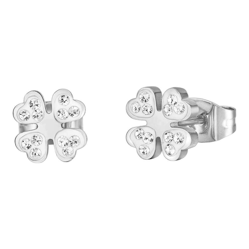 DAMEN-OHRRINGE AUS STAHL MIT VIERBLÄTTRIGEM KLEEBLATT UND KRISTALLEN