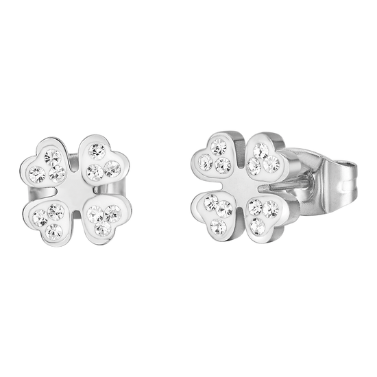 DAMEN-OHRRINGE AUS STAHL MIT VIERBLÄTTRIGEM KLEEBLATT UND KRISTALLEN