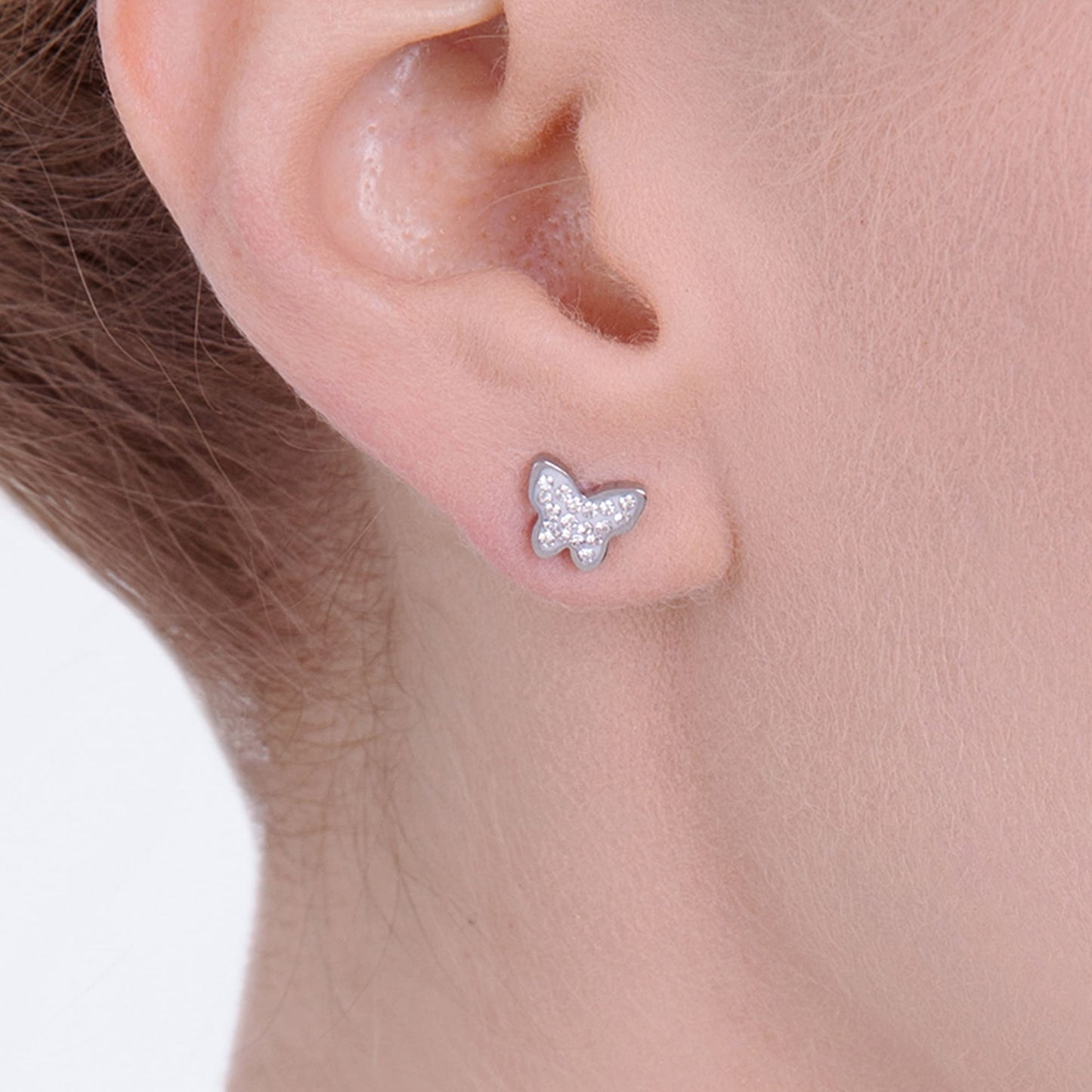 DAMEN-OHRRINGE AUS STAHL MIT SCHMETTERLING UND KRISTALLEN