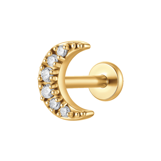 PIERCING ORECCHIO DONNA IN ACCIAIO FORMA LUNA CON ZIRCONI BIANCHI COLORE ORO