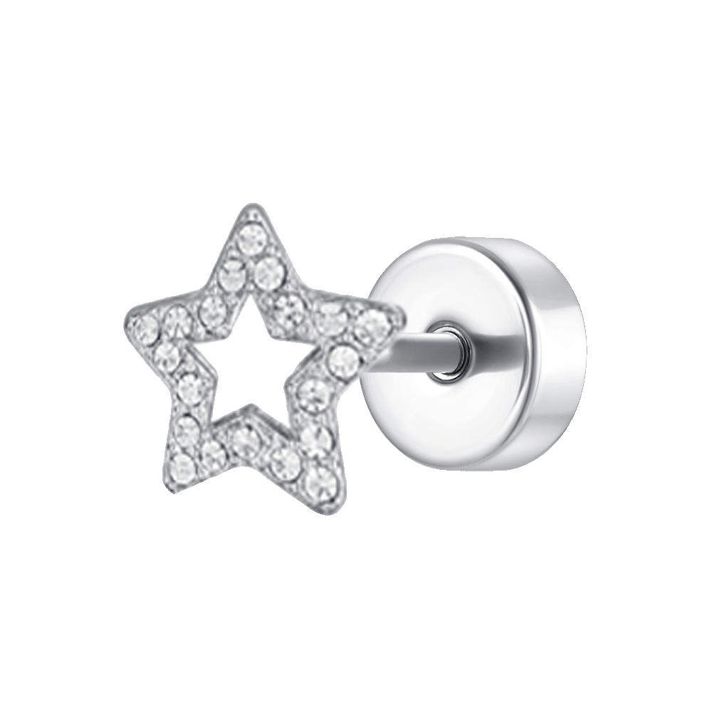 PIERCING ORECCHIO DONNA IN ACCIAIO FORMA STELLA CON ZIRCONI BIANCHI