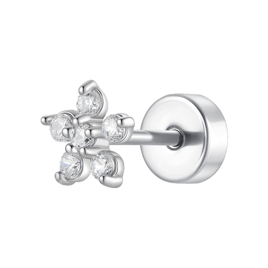 PIERCING ORECCHIO DONNA IN ACCIAIO FORMA FIORE PETALI ZIRCONI BIANCHI