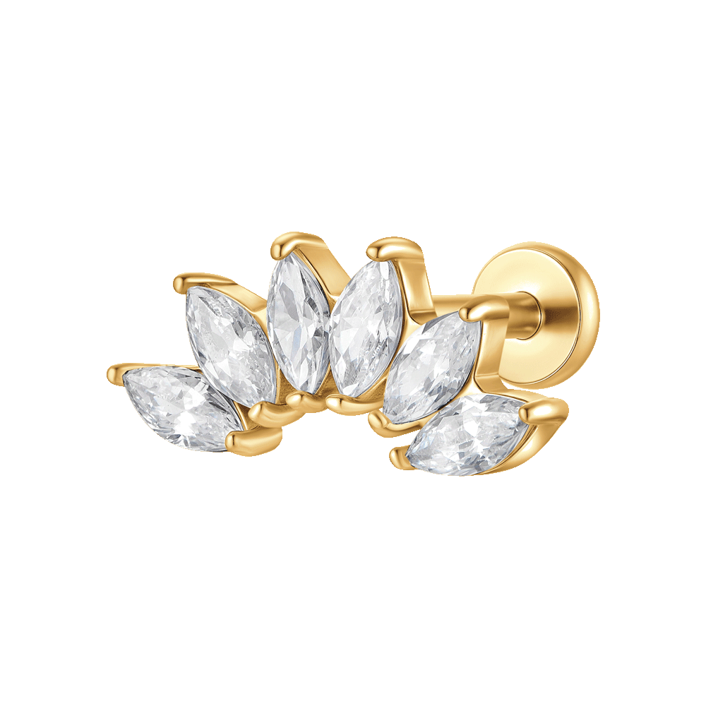 PIERCING ORECCHIO DONNA IN ACCIAIO COLORE ORO VENTAGLIO ZIRCONI BIANCHI